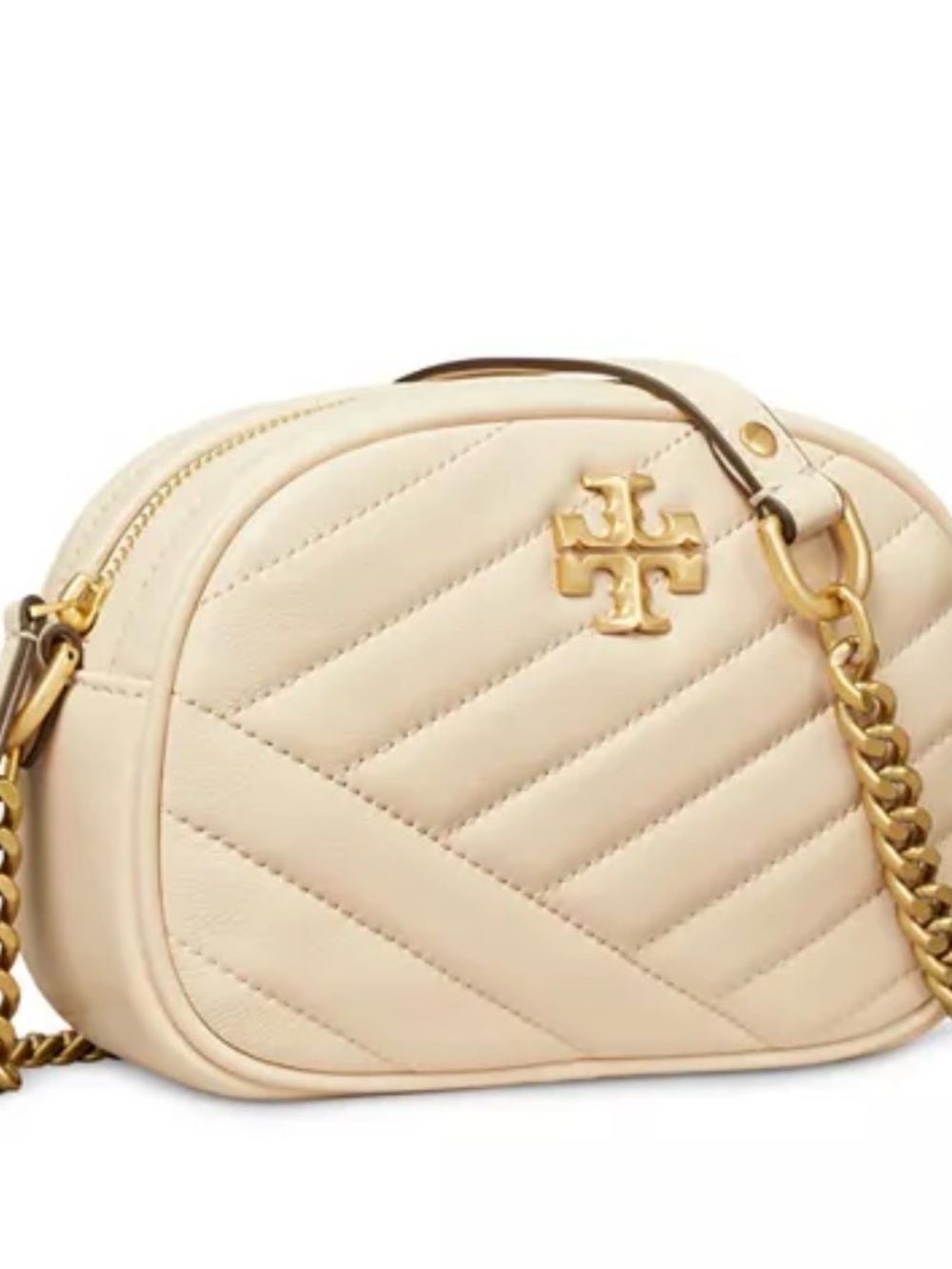 Tory Burch Cream Quilted Dome Crossbody with Gold Chain
